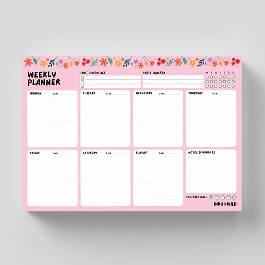 Inky in the Wild - Floral Weekly Planner Notepad (A4) | Bold Blooms | Summer