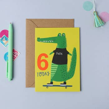 Mifkins - Age 6 Croc Kid's Birthday Card | Children’s Birthday Card