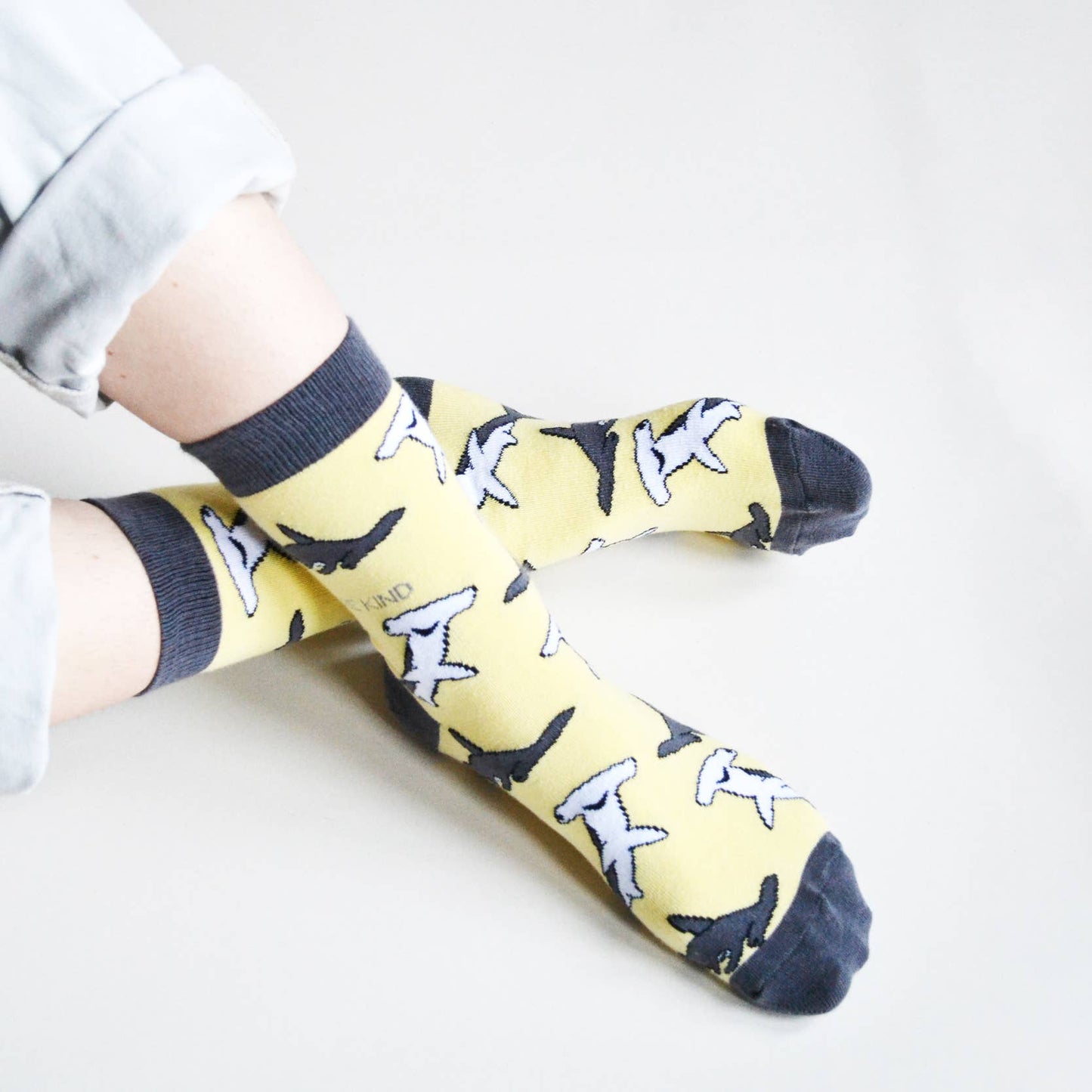 Bare Kind Socks - Shark Socks | Bamboo Socks | Pastel Yellow Socks: Sharks / Single Pair / UK Adult 4-7