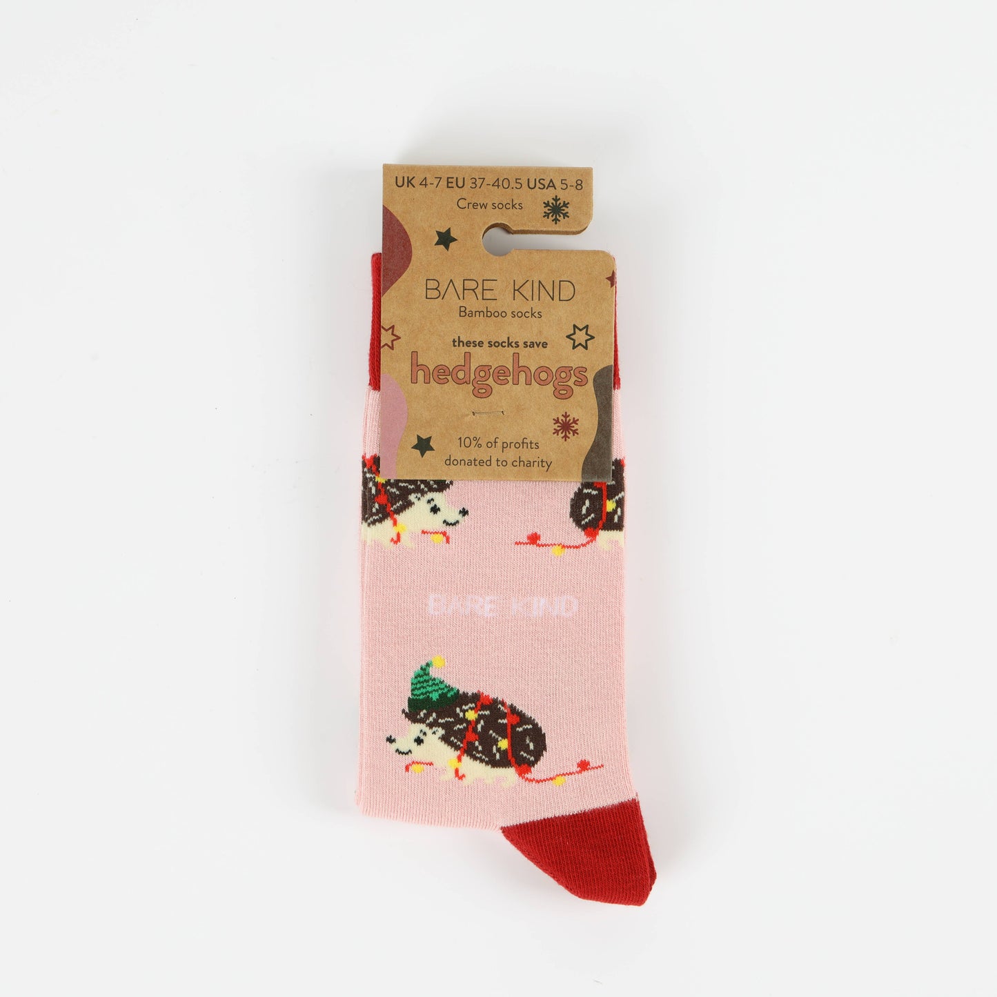 Bare Kind Socks - Christmas Hedgehog Socks | Bamboo Socks | Pink Socks: Hedgehog / Single Pair / UK Adult 4-7