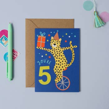 Mifkins - Age 5 Blue Kid's Birthday Card | Children’s Birthday Card