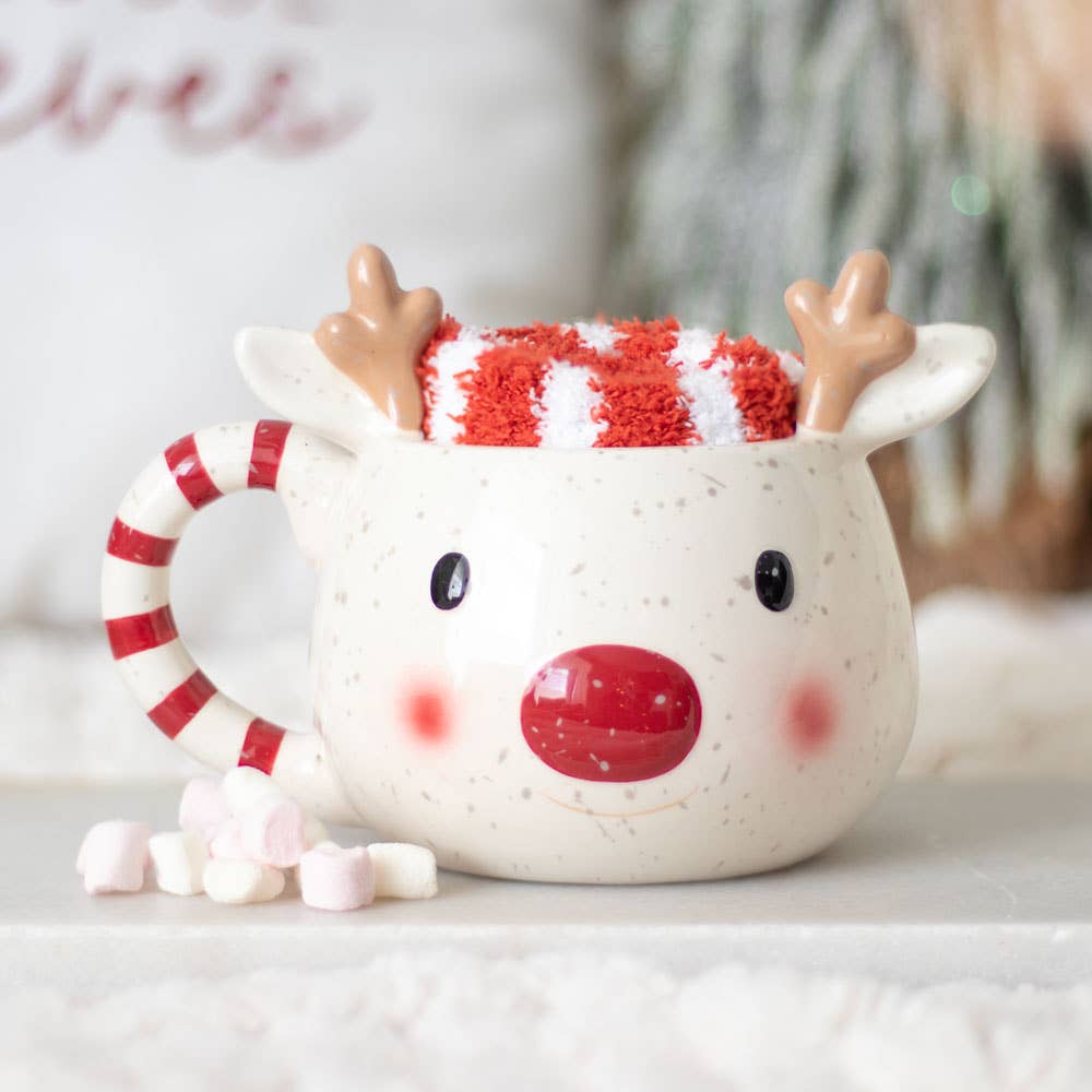 Something Different Wholesale - Rudolph Reindeer Christmas Mug and Socks Set