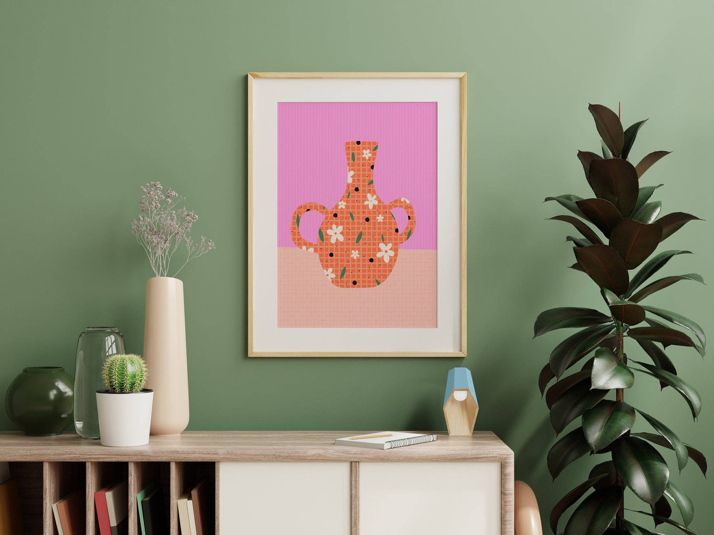 Orange Vase Print - Eclectic Wall Art - Colourful Decor: A3 (11.7x16.5”)