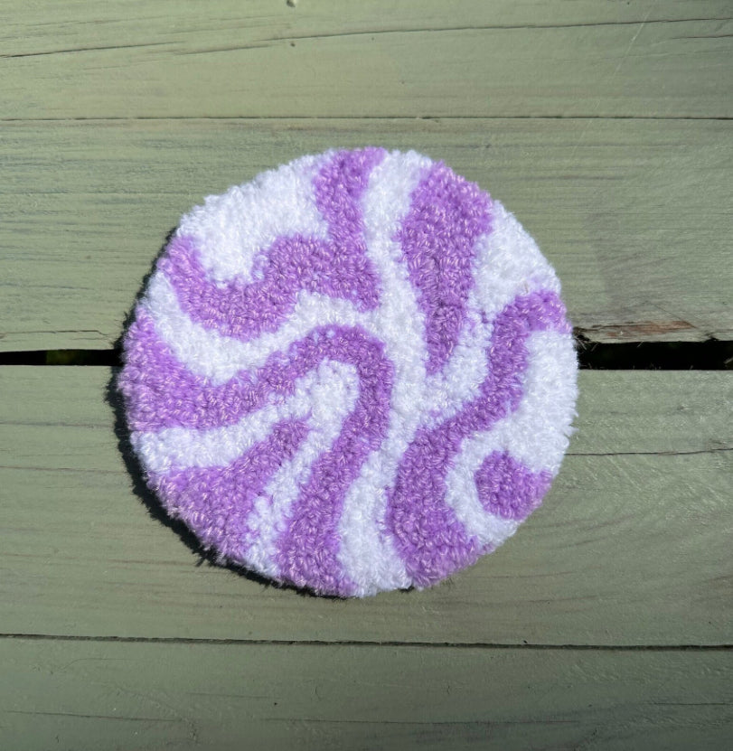 Purple and white swirl mug rug - Black cat box