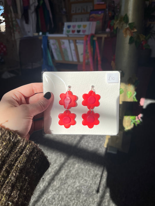 Polymer clay red flower earrings - Lydia Coventry