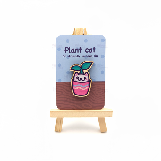 Mona Mauve • Silly Art! - Plant Cat Pin Badge | Cute Cat Wooden Pin: No hang tabs needed