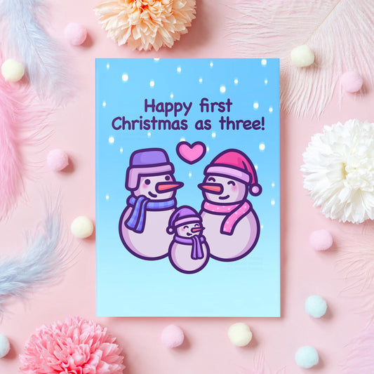 Mona Mauve • Silly Art! - First Christmas as Three Card | Wholesome Snowman Card: Small (A6)