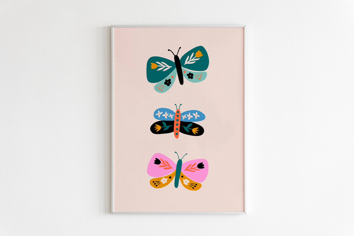 Retro Butterflies Print - Colourful Wall Art - Home Decor: A3 (11.7x16.5”)