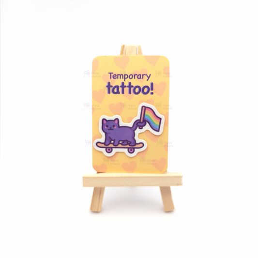 Mona Mauve - LGBTQ+ Pride Cat Temporary Tattoo: No hang tabs needed