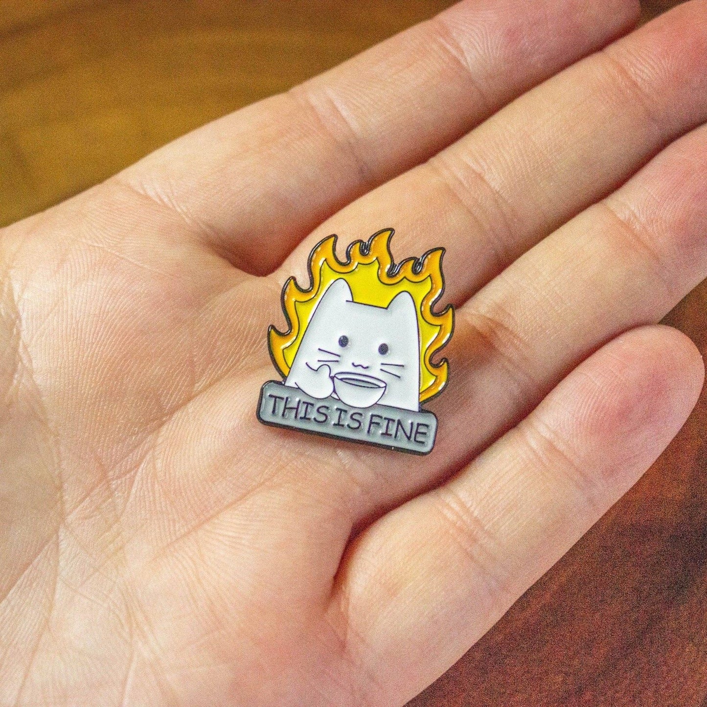 Mystery Dice Goblin - DnD Gift This Is Fine White Cat Pin