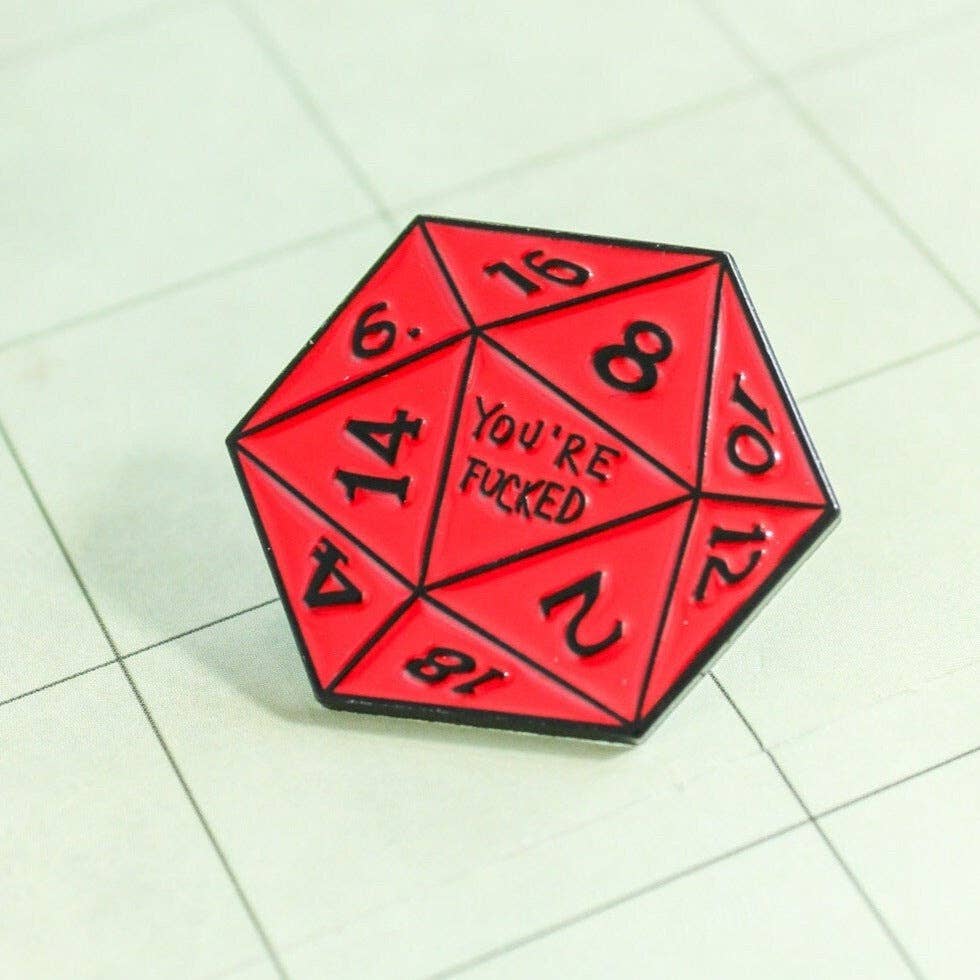 Mystery Dice Goblin - DnD You're F**ked Badge Pin