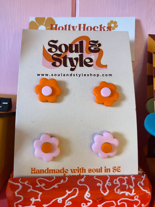 Orange and pink Daisy clay earrings - soul & style