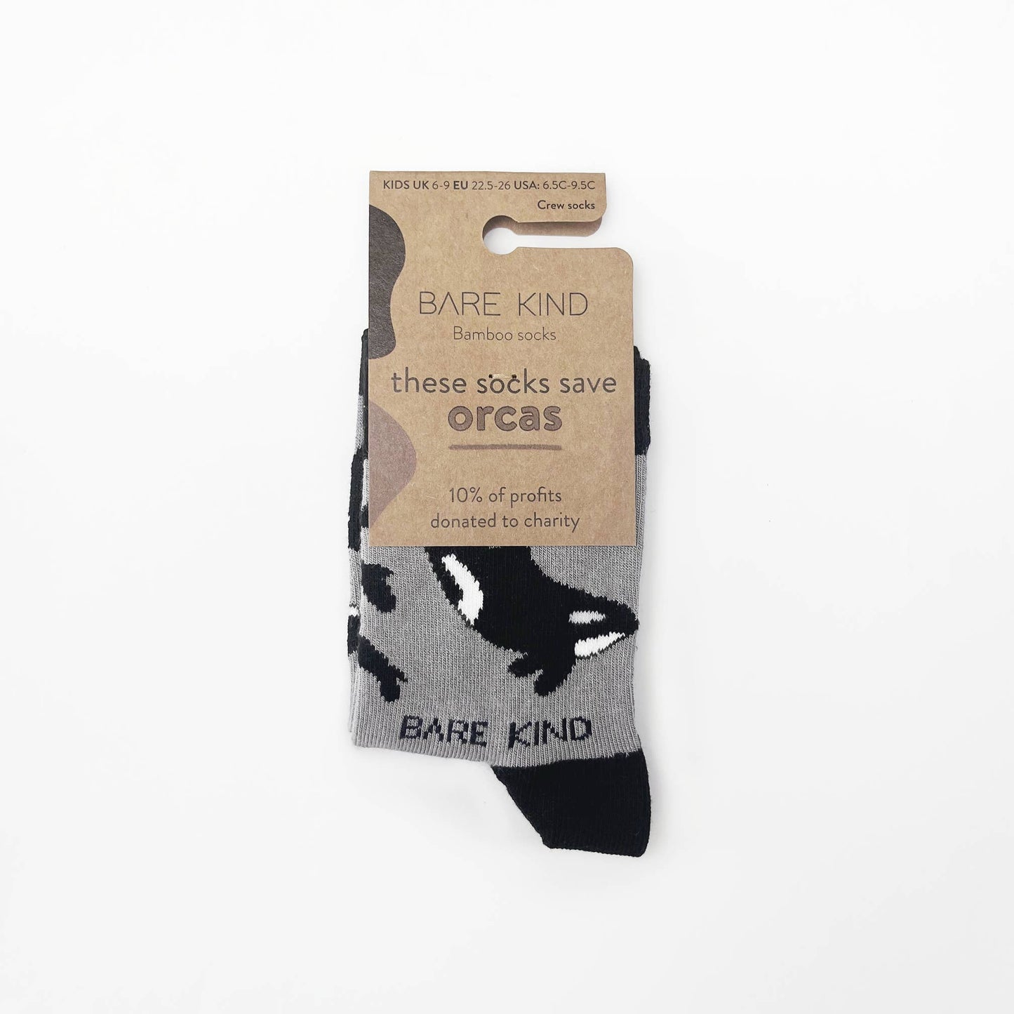 Bare Kind Socks - Orca Socks | Kids Bamboo Socks | Grey Socks | Ocean Socks: Age 3-5yrs | UK Size Kids 6-9