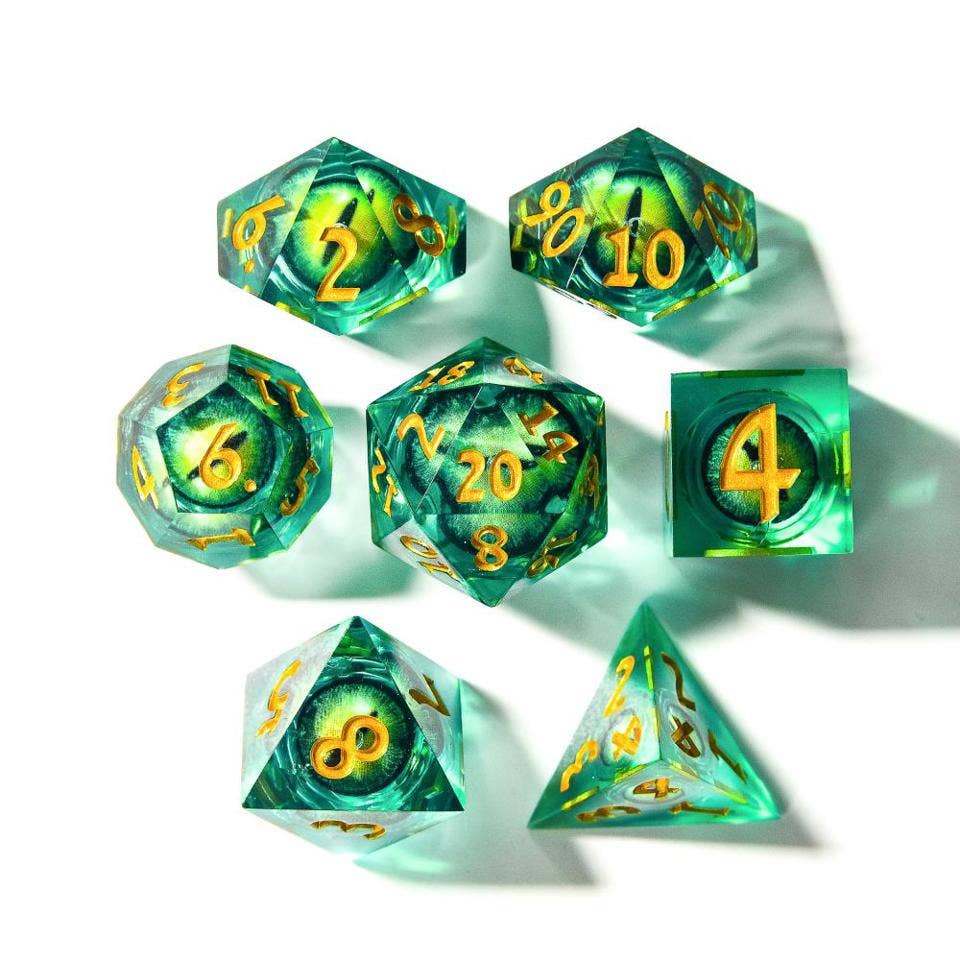 Tabletop Dominion Limited - Eye of Envy | Moving Eye Liquid Core Dice | 7-Polyhedral Set