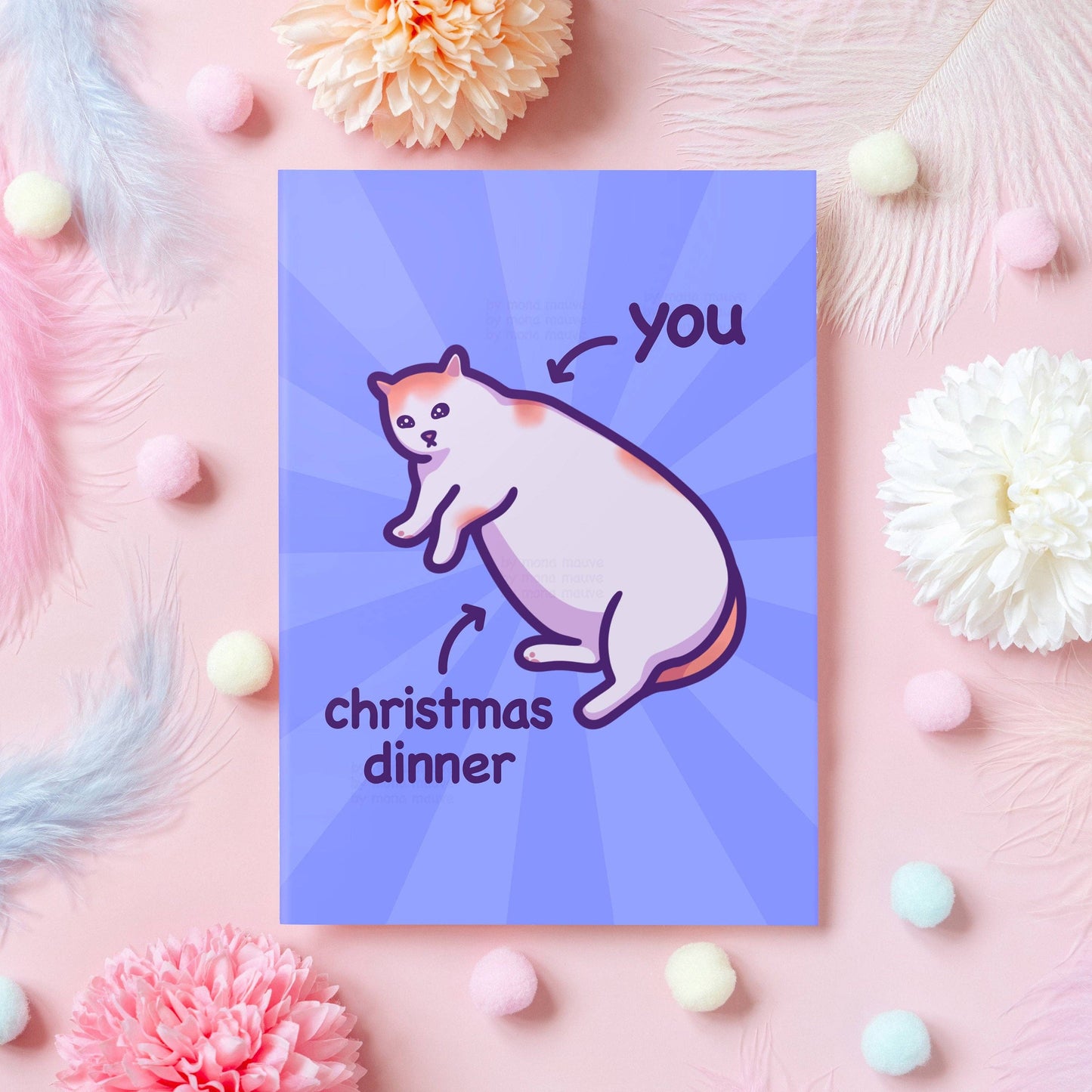 Mona Mauve • Silly Art! - Christmas Dinner | Funny Cat Christmas Card: Small (A6)