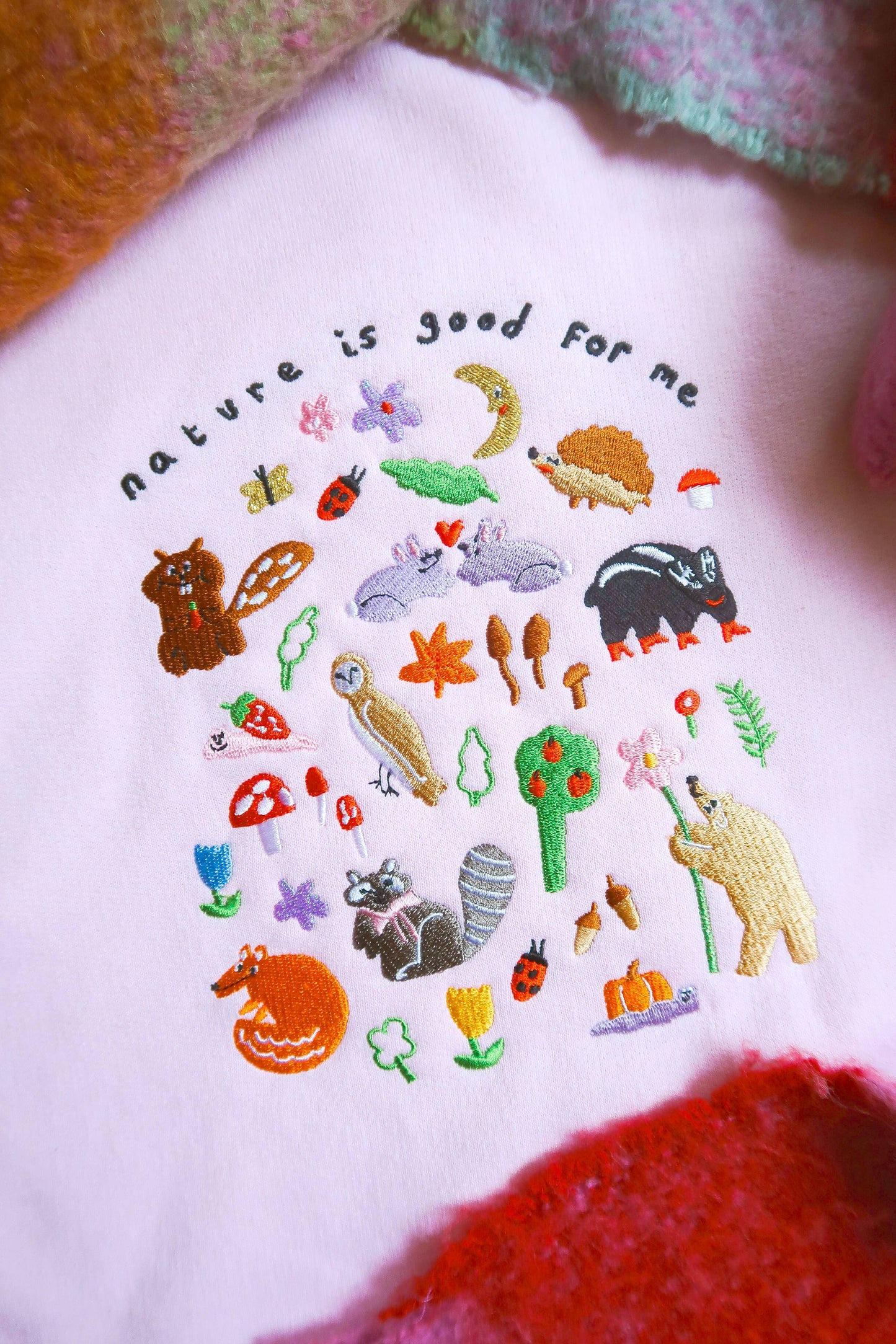 Limpet Store - Nature Is Good For Me Embroidered Sweatshirt: Marshmallow Pink / Small