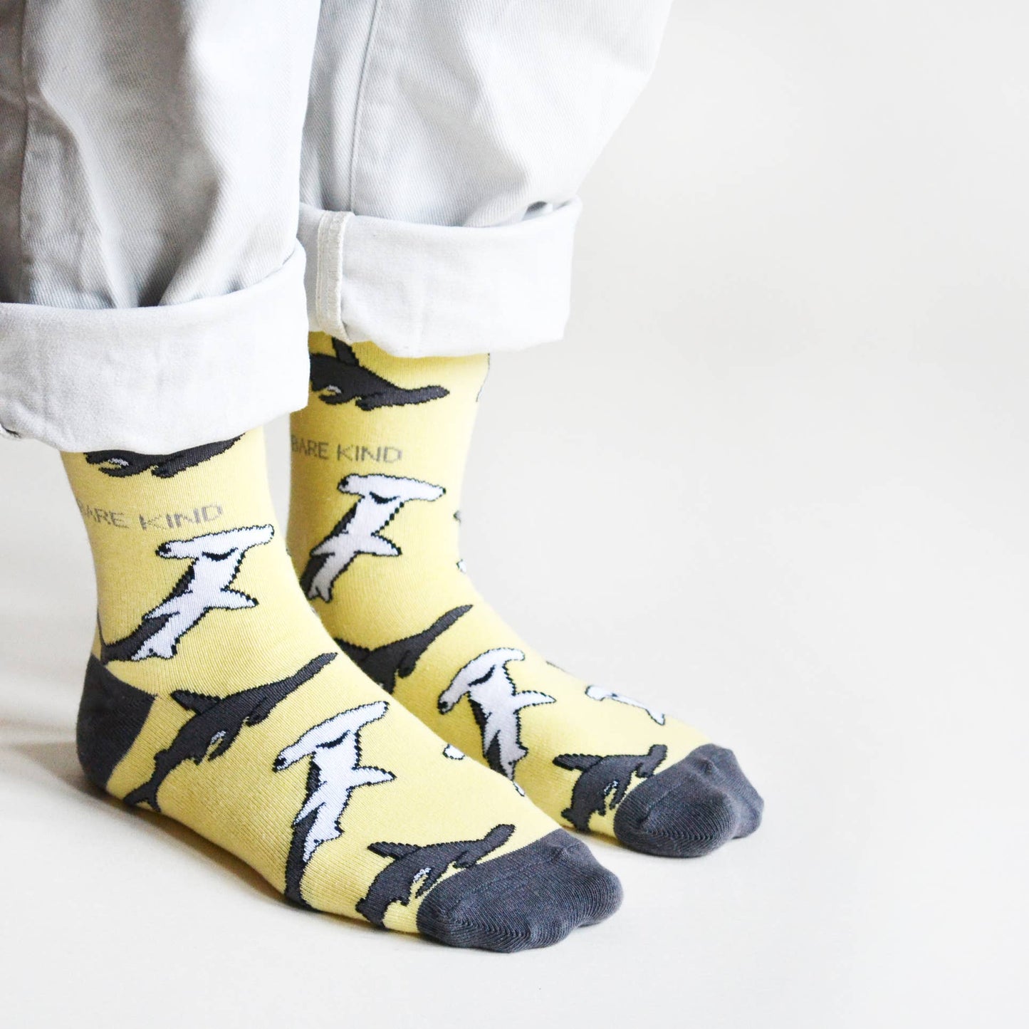 Bare Kind Socks - Shark Socks | Bamboo Socks | Pastel Yellow Socks: Sharks / Single Pair / UK Adult 4-7