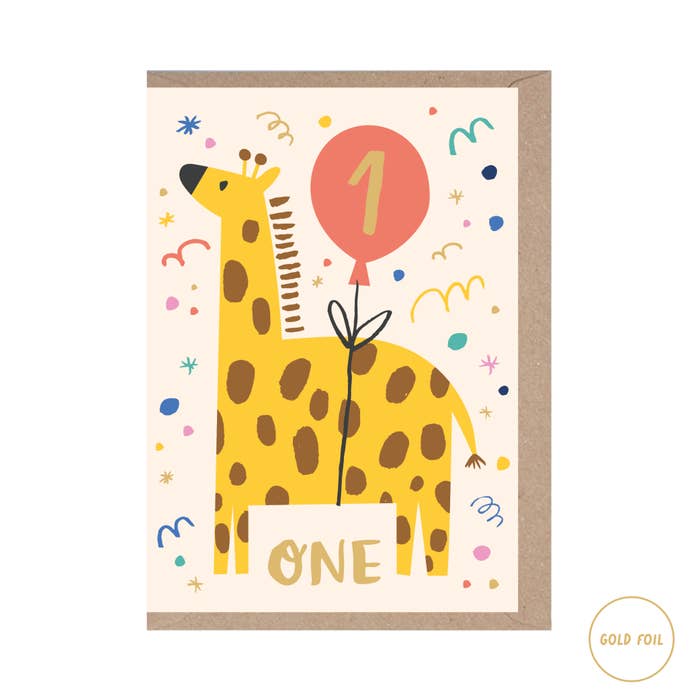 Rumble Cards - One Year Old Giraffe Birthday Card - Animal - Kids - Age - 1