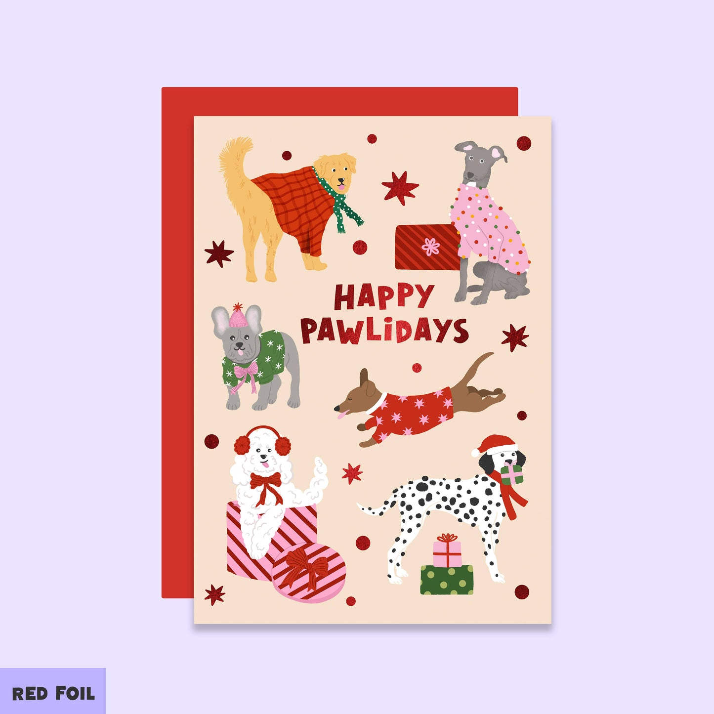 Tikkled Pink - Happy Pawlidays Dog Christmas Card | Dog Lovers Holiday Card