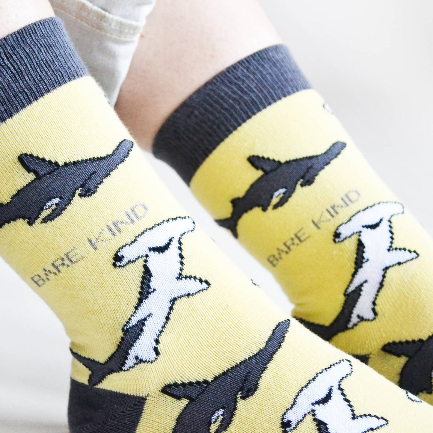 Bare Kind Socks - Shark Socks | Bamboo Socks | Pastel Yellow Socks: Sharks / Single Pair / UK Adult 4-7