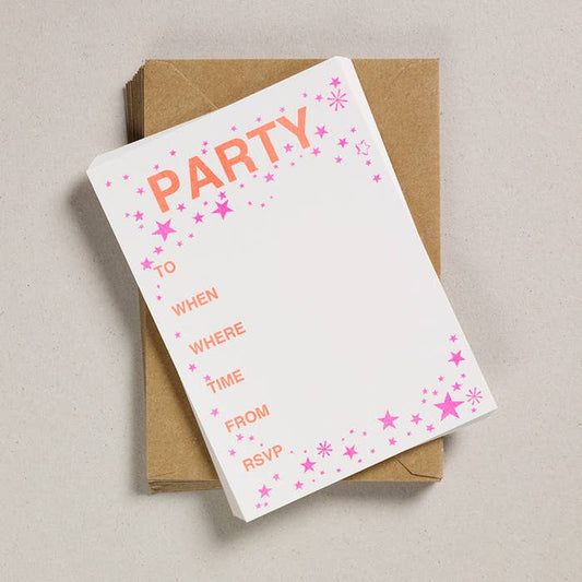 Petra Boase Ltd - A6 Party Invites - Pink & Orange