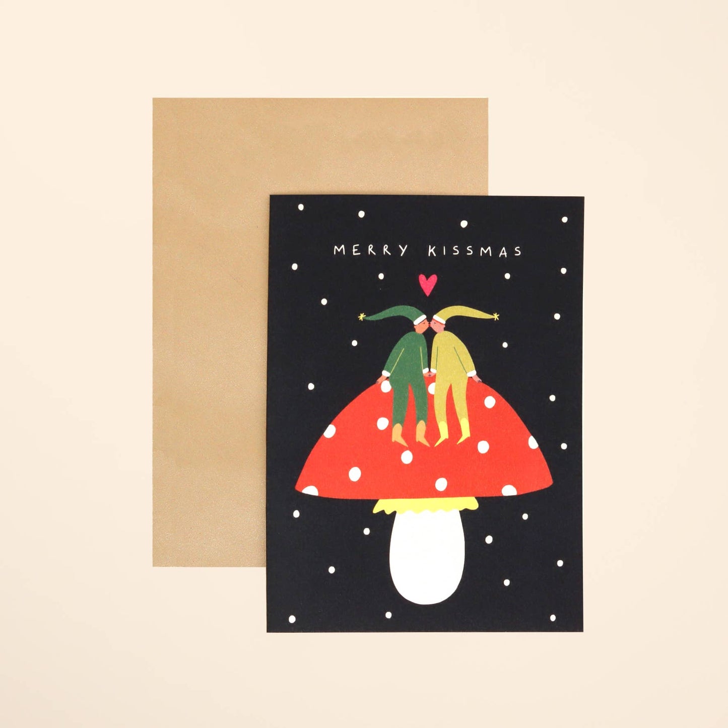 Little Black Cat Illustrated Goods - Merry Kissmas Christmas Card | Elves | Mushroom Card