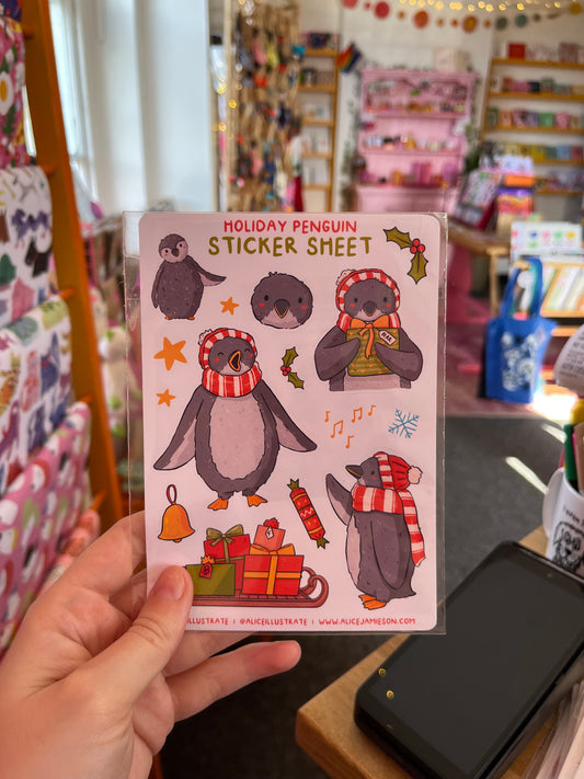 Holiday penguin sticker sheet - Alice Illustrate