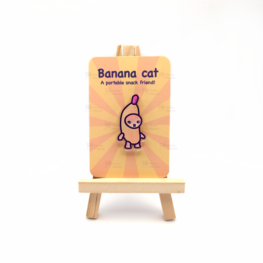 Mona Mauve • Silly Art! - Banana Cat Pin | Snack Cats Collection | 40mm Acrylic Badge Butterfly Clutch: No hang tabs needed