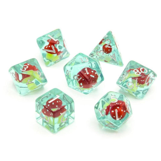 Tabletop Dominion Limited - Red Mushies | Resin Inclusion Dice | 7-Polyhedral Set