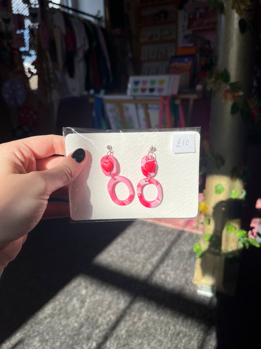 Polymer clay valentines pink and red heart earrings - Lydia Coventry