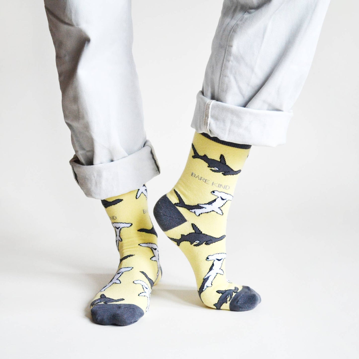 Bare Kind Socks - Shark Socks | Bamboo Socks | Pastel Yellow Socks: Sharks / Single Pair / UK Adult 4-7