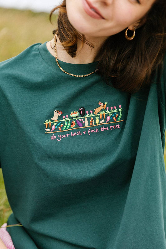 Limpet Store - Do Your Best Embroidered Organic T-Shirt: L / Deep Emerald Green