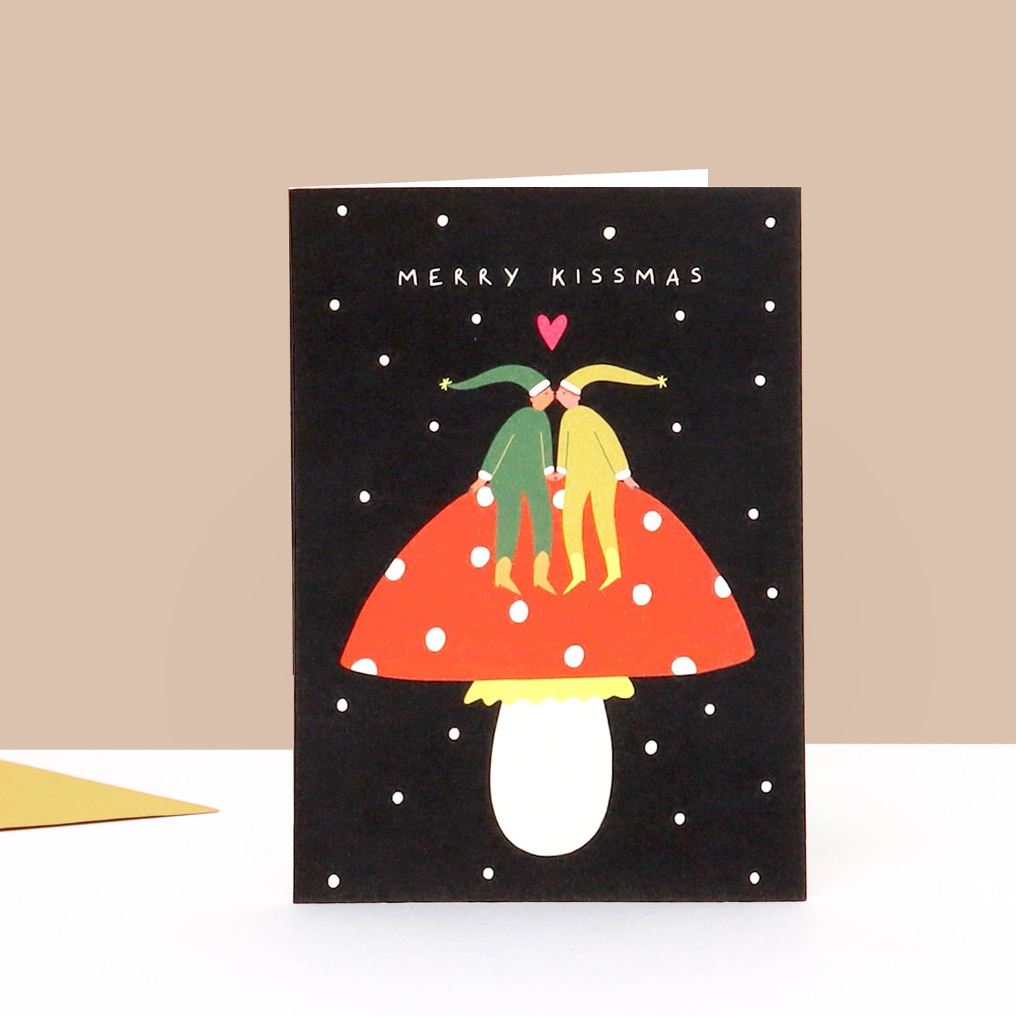 Little Black Cat Illustrated Goods - Merry Kissmas Christmas Card | Elves | Mushroom Card