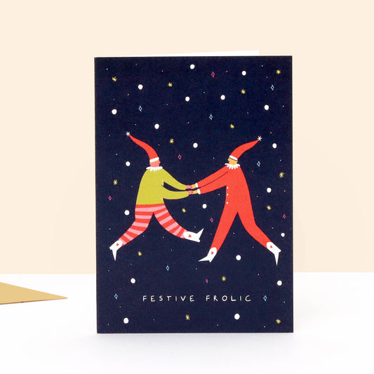 Little Black Cat Illustrated Goods - Festive Frolic Christmas Card | Folky Card | Elves