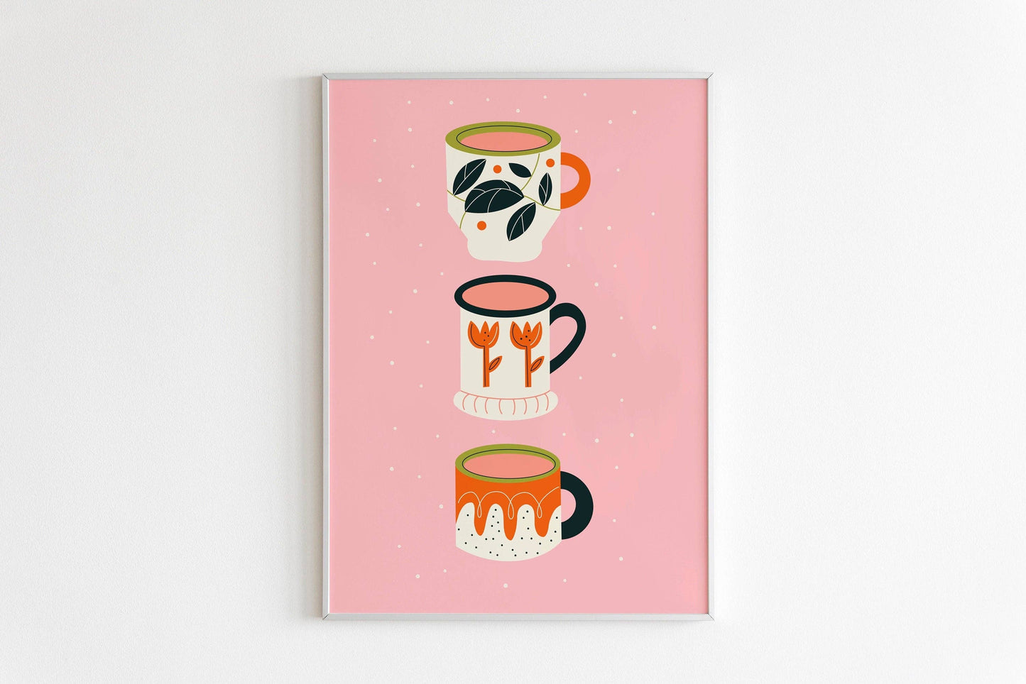 Colourful Mugs Print - Kitchen Wall Art - Bright Home Decor: A3 (11.7x16.5”)