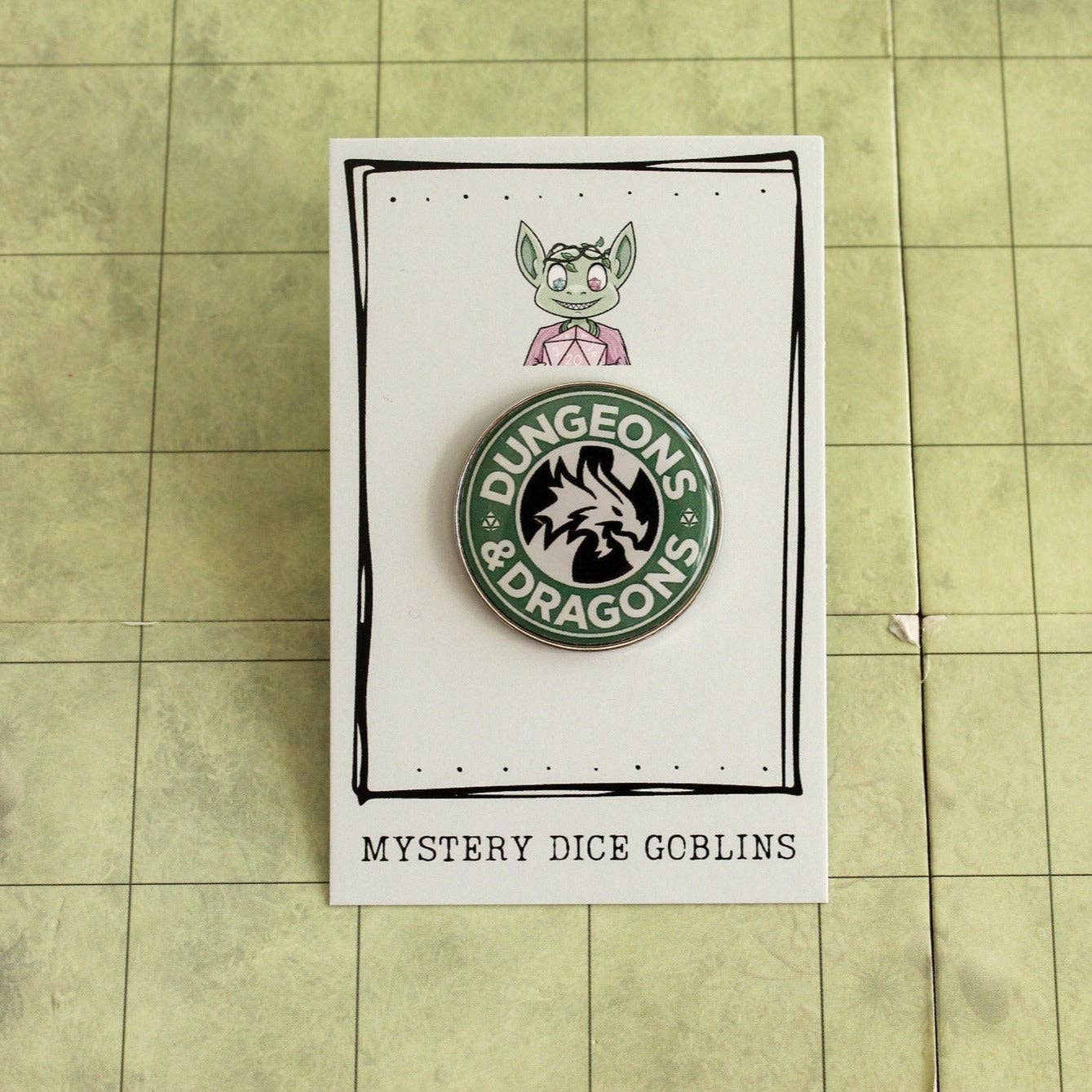 Mystery Dice Goblin - Dungeons and Dragons Circle Pin