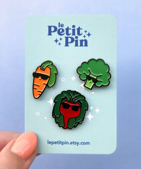 Le Petit Pin - Rockin' Carrot & Broccoli | Vegan Enamel Lapel 2 Pin Set: Vegang Set