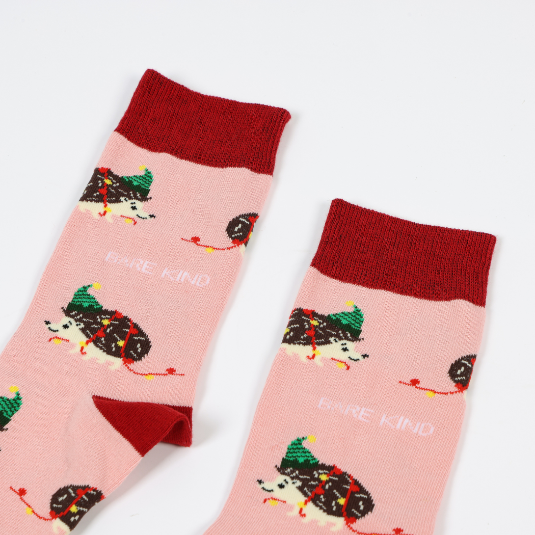 Bare Kind Socks - Christmas Hedgehog Socks | Bamboo Socks | Pink Socks: Hedgehog / Single Pair / UK Adult 4-7