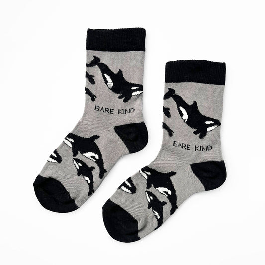 Bare Kind Socks - Orca Socks | Kids Bamboo Socks | Grey Socks | Ocean Socks: Age 6-8yrs | UK Size Kids 9-12