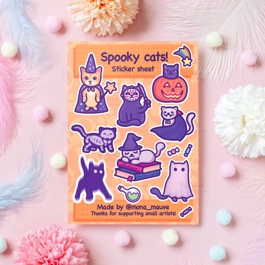 Mona Mauve • Silly Art! - Cute Halloween Sticker Sheet | 13 Spooky Cat Stickers