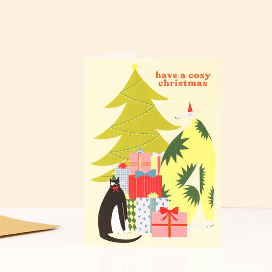 Little Black Cat Illustrated Goods - Cosy Christmas Card | Christmas Tree | Dog and Cat | Whippet