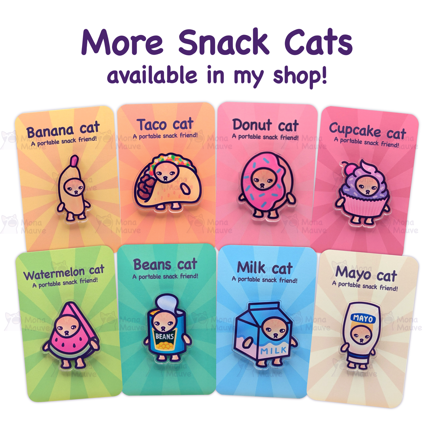 Mona Mauve • Silly Art! - Beans Cat Pin | Snack Cats Collection | 40mm Acrylic Badge Butterfly Clutch: No hang tabs needed