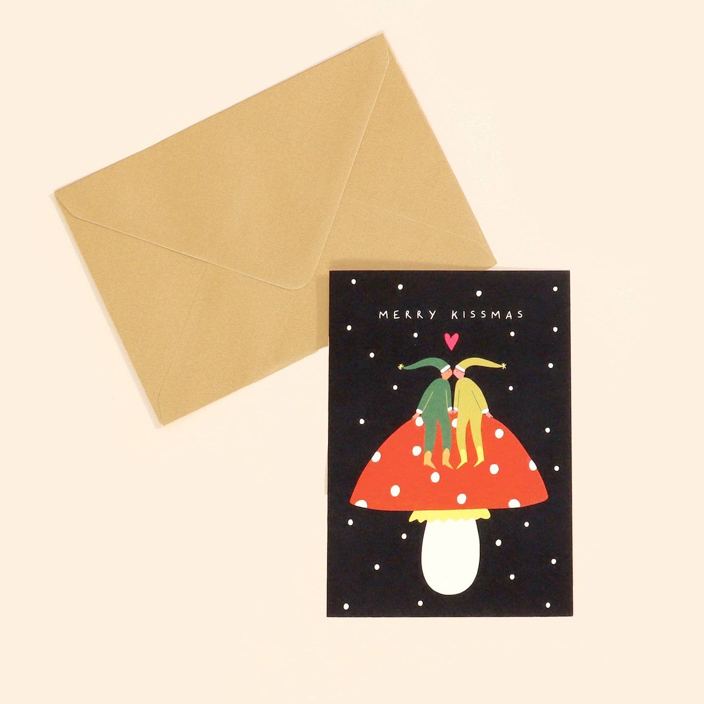 Little Black Cat Illustrated Goods - Merry Kissmas Christmas Card | Elves | Mushroom Card