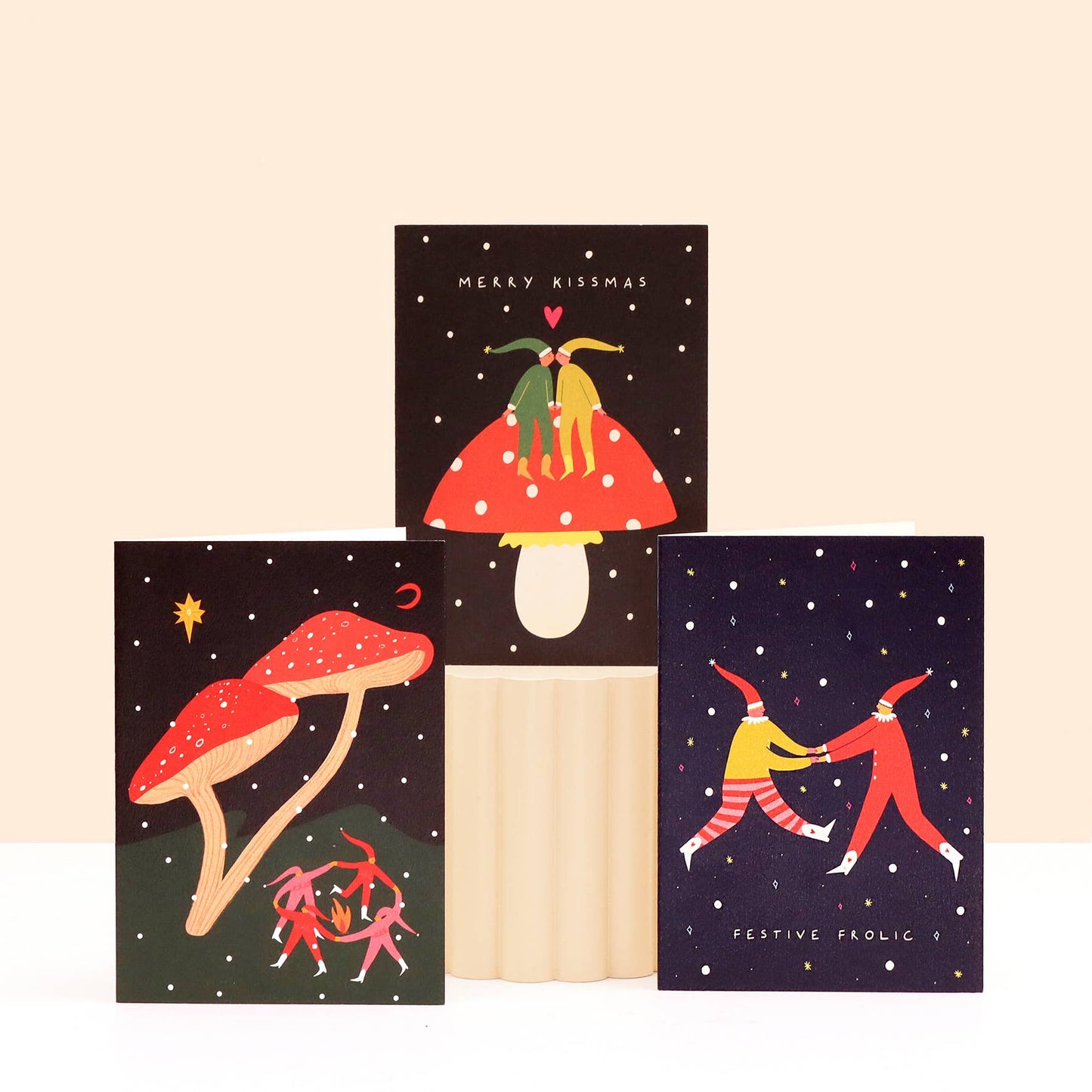 Little Black Cat Illustrated Goods - Merry Kissmas Christmas Card | Elves | Mushroom Card