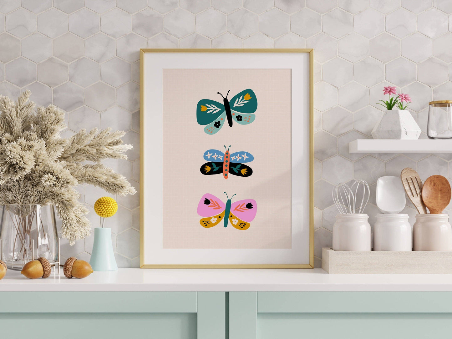 Retro Butterflies Print - Colourful Wall Art - Home Decor: A3 (11.7x16.5”)