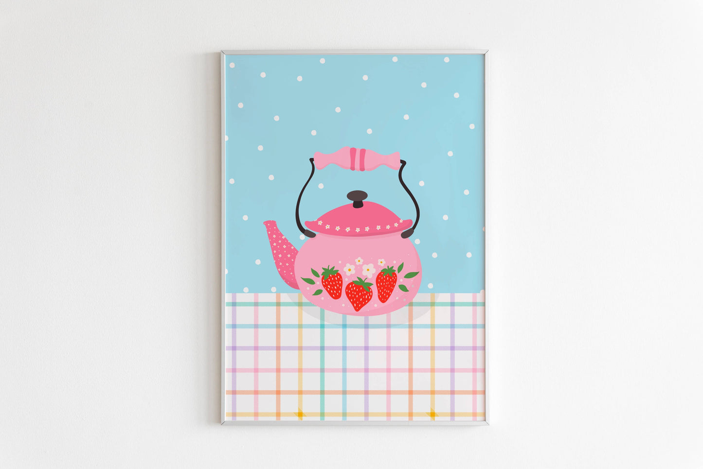 Pink Kettle Print - Cute Kitchen Wall Art - Home Decor: A4 (8.3x11.7”)