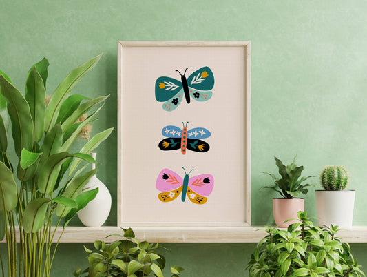 Retro Butterflies Print - Colourful Wall Art - Home Decor: A3 (11.7x16.5”)