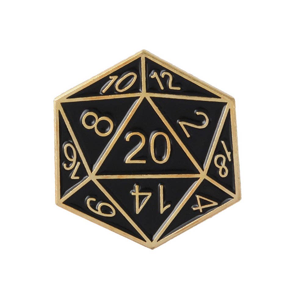 Tabletop Dominion Limited - D20 Pin Badge | Black & Gold | D&D RPG Accessory