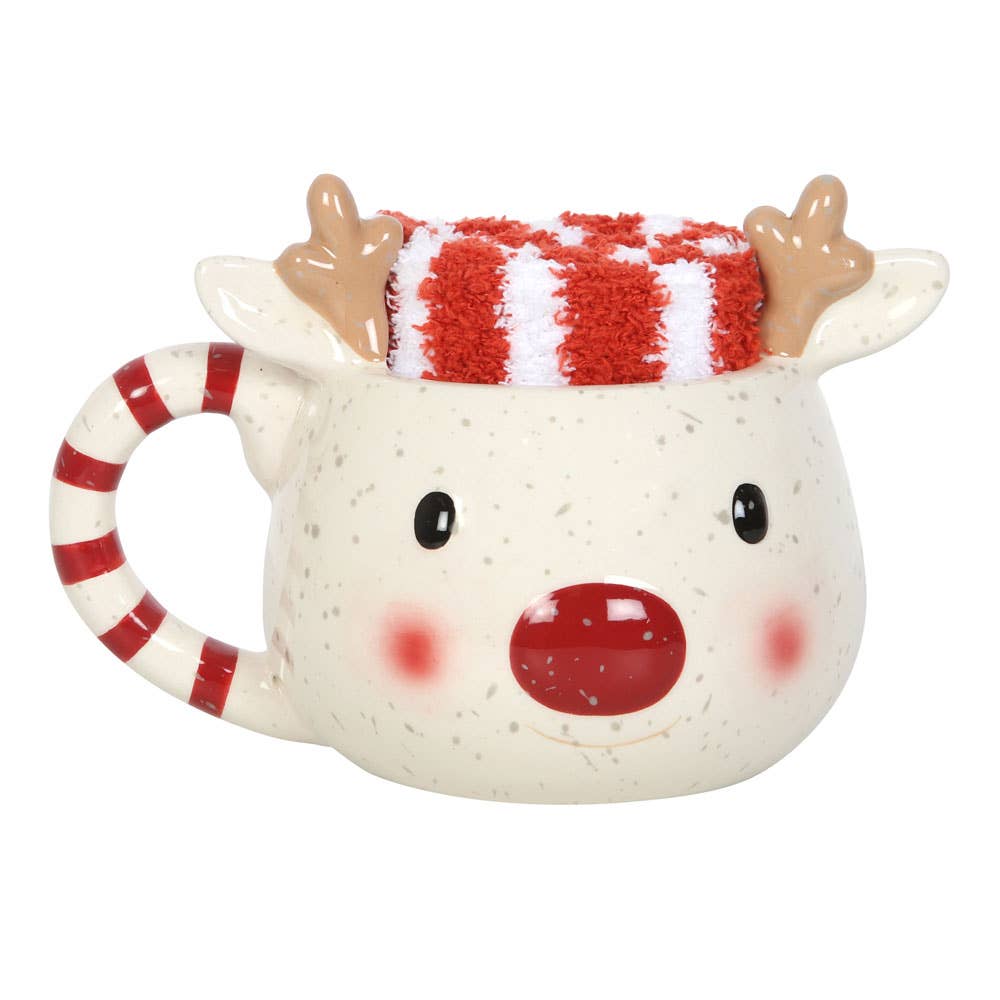 Something Different Wholesale - Rudolph Reindeer Christmas Mug and Socks Set