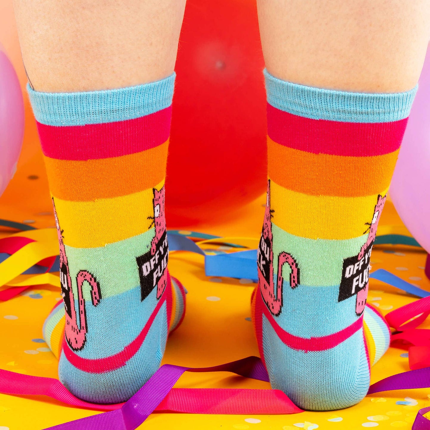 Katie Abey - Off You F Sweary Rainbow Cat Socks